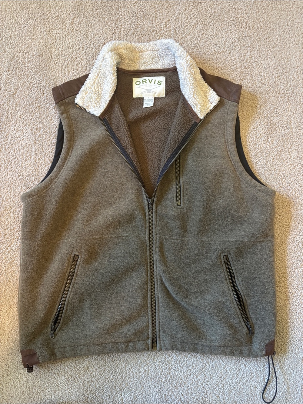 Orvis Olive Sherpa Collar Fleece Vest